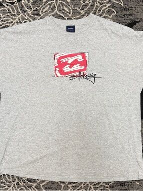 Vintage Billabong Gray Short Sleeve Tee with Red Logo Graphic